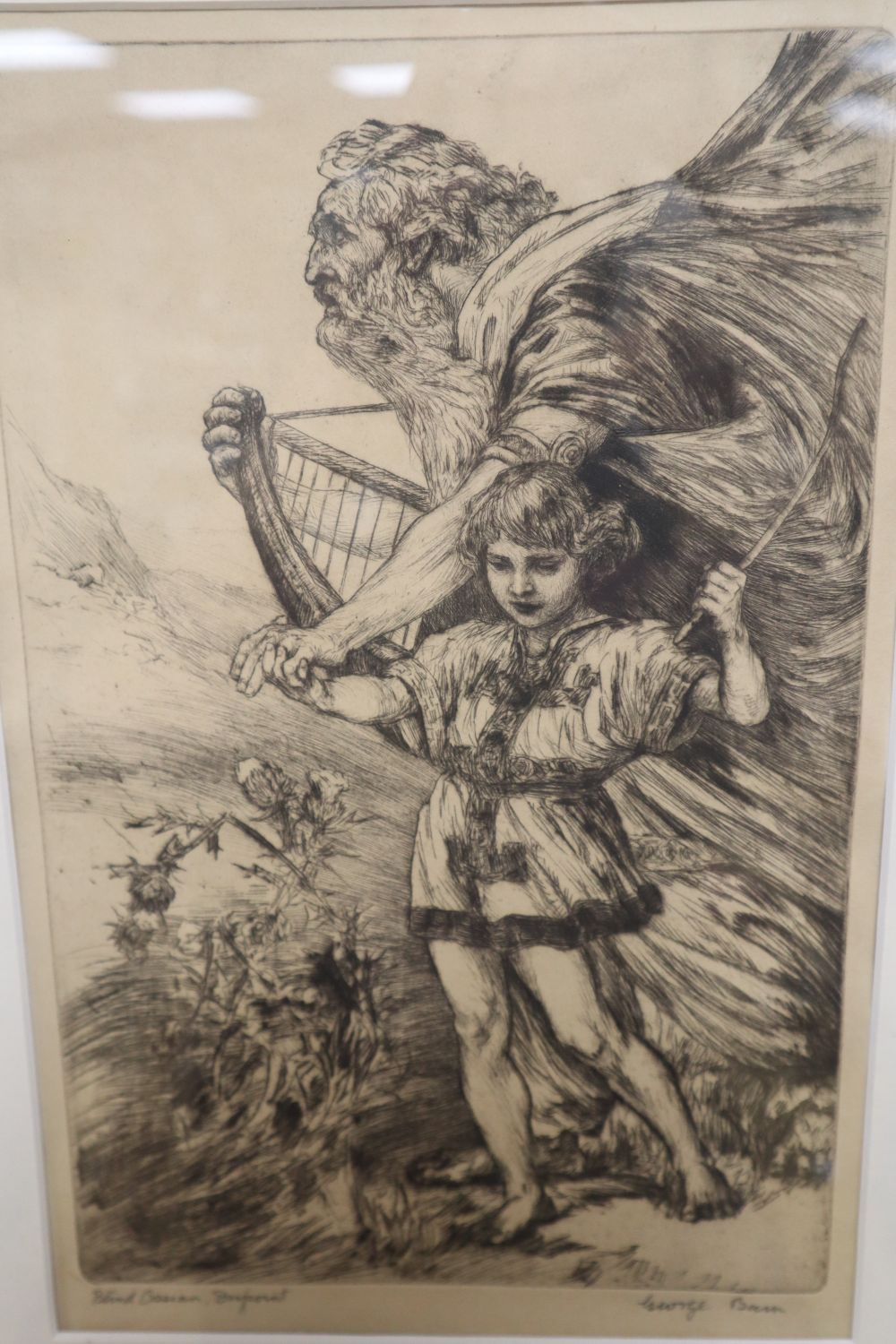 George Bain (1881-1968), drypoint etching, Blind Ossian, signed and inscribed in pencil